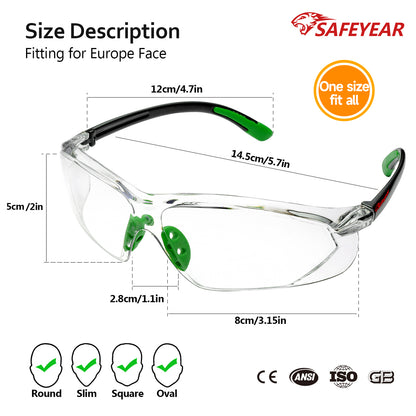 SAFEYEAR Safety Glasses – Clear Lens, UV Protection, Scratch Resistant, Z87+ Certified (SG003GN)