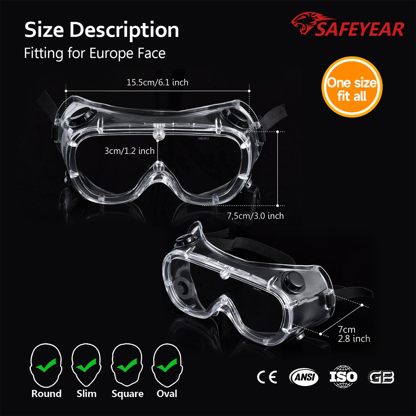 SAFEYEAR Goggles Anti Fog Safety Work Glasses【ANSI Z87.1】Anti Scratch HD Lens UV400 Protection