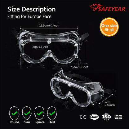 SAFEYEAR Goggles Anti Fog Safety Work Glasses【ANSI Z87.1】Anti Scratch HD Lens UV400 Protection