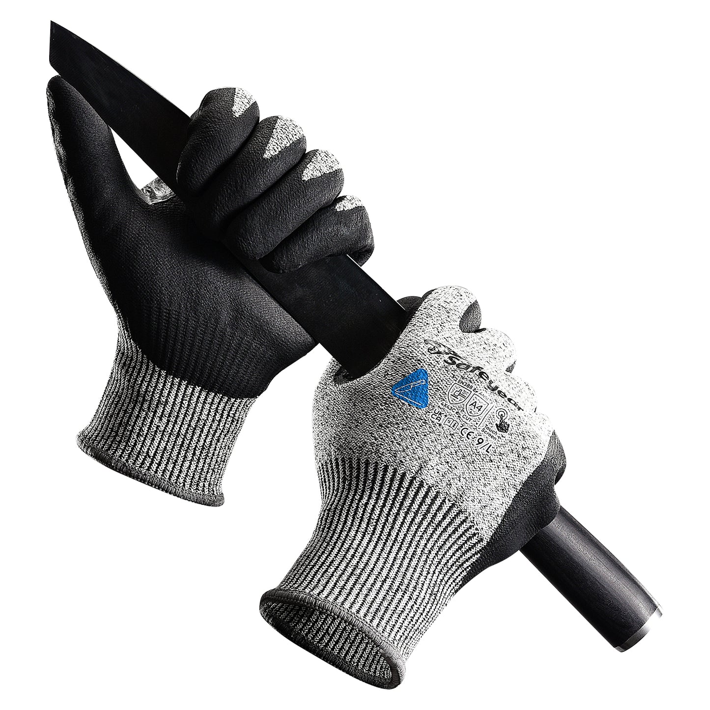 SAFEYEAR Level 5 Cut Resistant Safety Gloves, Nitrile Coated Work Gloves, Anti-Slip & Abrasion Resistant Hand Protection, Touchscreen Compatible, M for Construction, Gardening, Durable & Comfortable