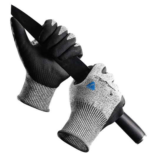 SAFEYEAR Level 5 Cut Resistant Safety Gloves, Nitrile Coated Work Gloves, Anti-Slip & Abrasion Resistant Hand Protection, Touchscreen Compatible, M for Construction, Gardening, Durable & Comfortable