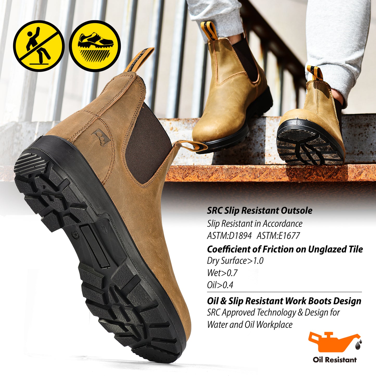 Safetoe Chelsea Work Boots for Men Slip On Safety Boots（Soft Toe）