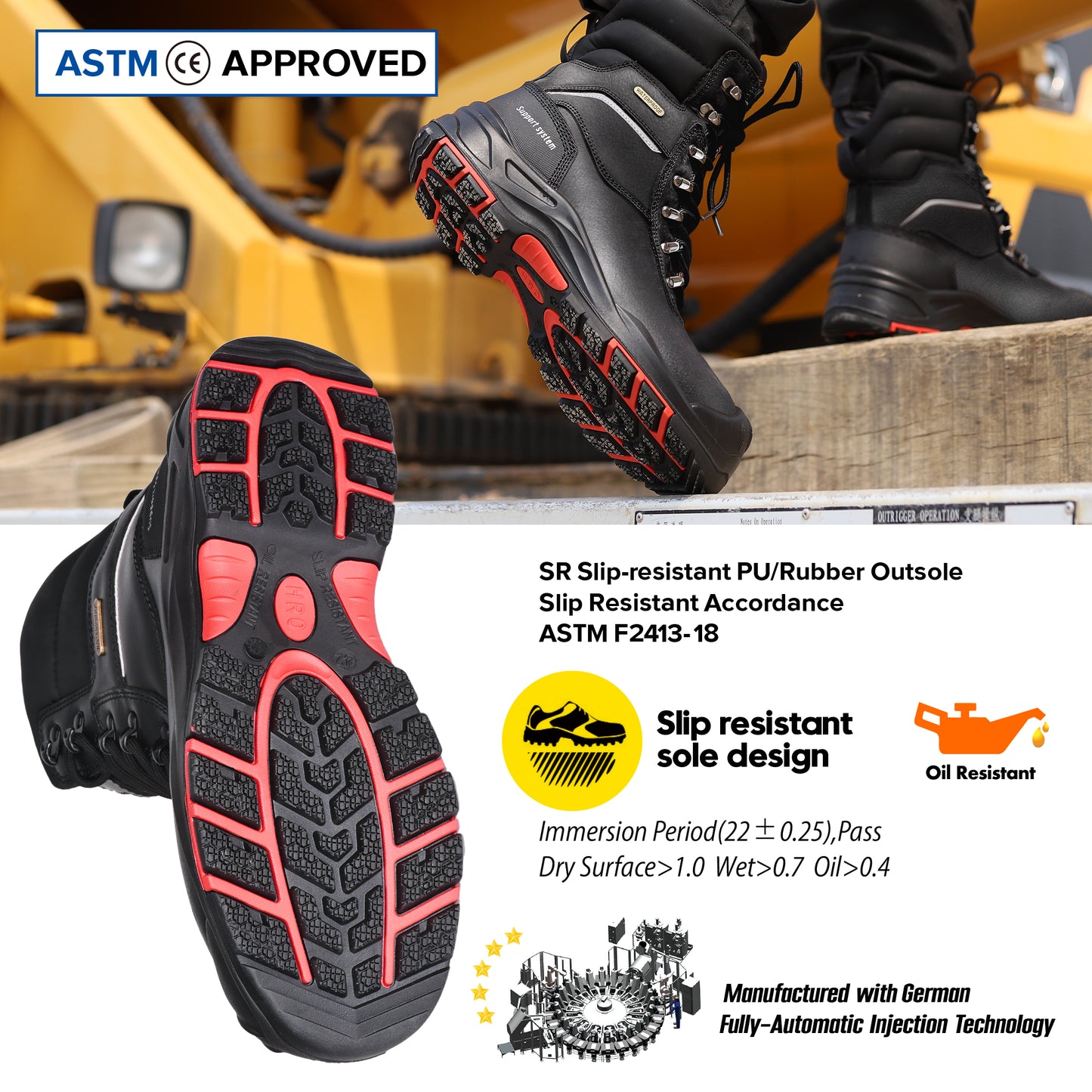 Safetoe Men's Insulated Waterproof Work Boots Composite Toe Industrial safety（H-9552BK）