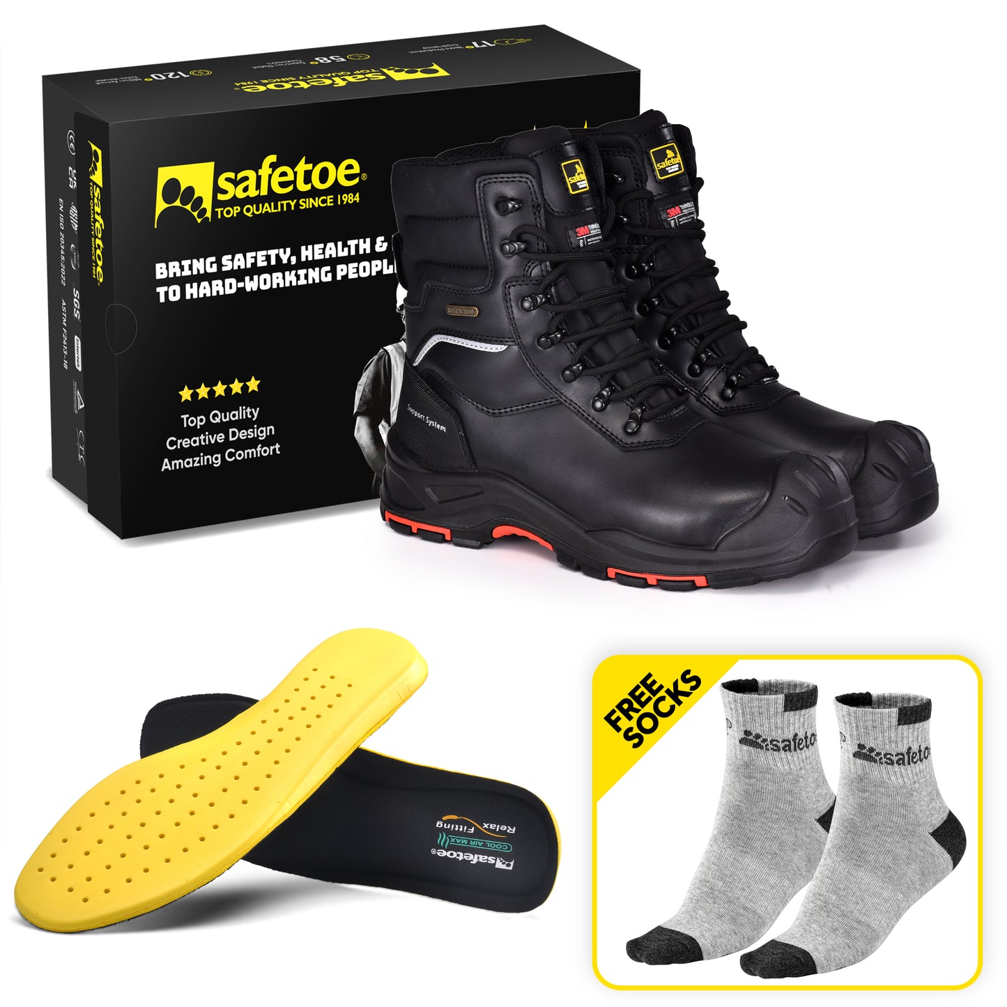 Safetoe Men's Insulated Waterproof Work Boots Composite Toe Industrial safety（H-9552BK）
