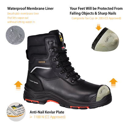 Safetoe Men's Insulated Waterproof Work Boots Composite Toe Industrial safety（H-9552BK）