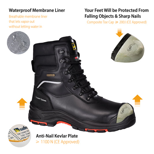 Safetoe Men's Insulated Waterproof Work Boots Composite Toe Industrial safety（H-9552BK）