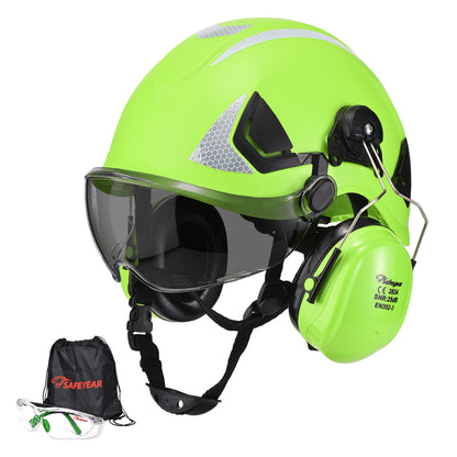 SAFEYEAR Multi-Protection Helmet – ANSI/CE Certified with Goggles & Ear Muffs for Construction, Mining & Forestry（Year）