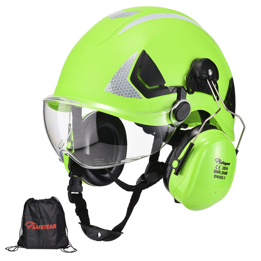 SAFEYEAR Multi-Protection Helmet with Goggles & Ear Muffs – ANSI/CE Certified for Construction, Mining, Forestry & More