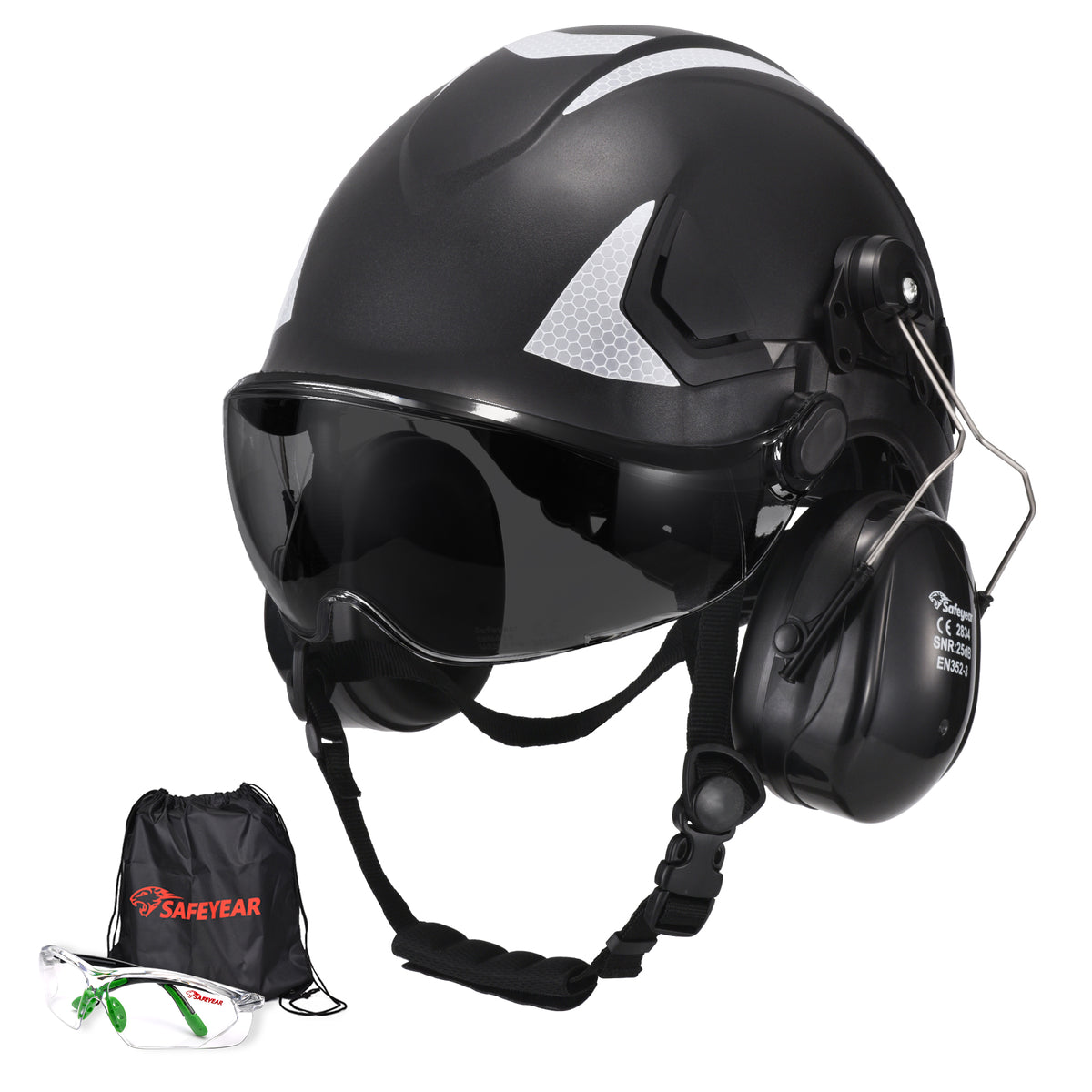 SAFEYEAR Multi-Protection Helmet – ANSI/CE Certified with Goggles & Ear Muffs for Construction, Mining & Forestry（Year）