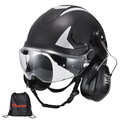 SAFEYEAR Multi-Protection Helmet – ANSI/CE Certified with Goggles & Ear Muffs for Construction, Mining & Forestry（Year）