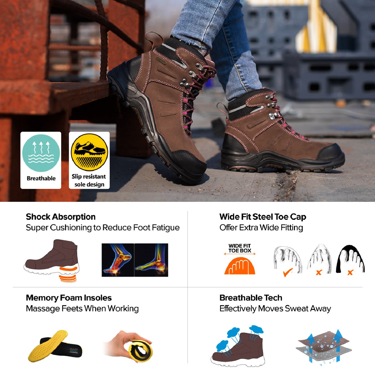 Safetoe Grey Steel Toe Safety Boots for Women（M-8553）