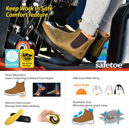 Safetoe Chelsea Work Boots for Men Slip On Safety Boots（Soft Toe）