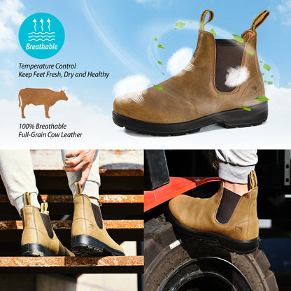 Safetoe Chelsea Work Boots for Men Slip On Safety Boots（Soft Toe）