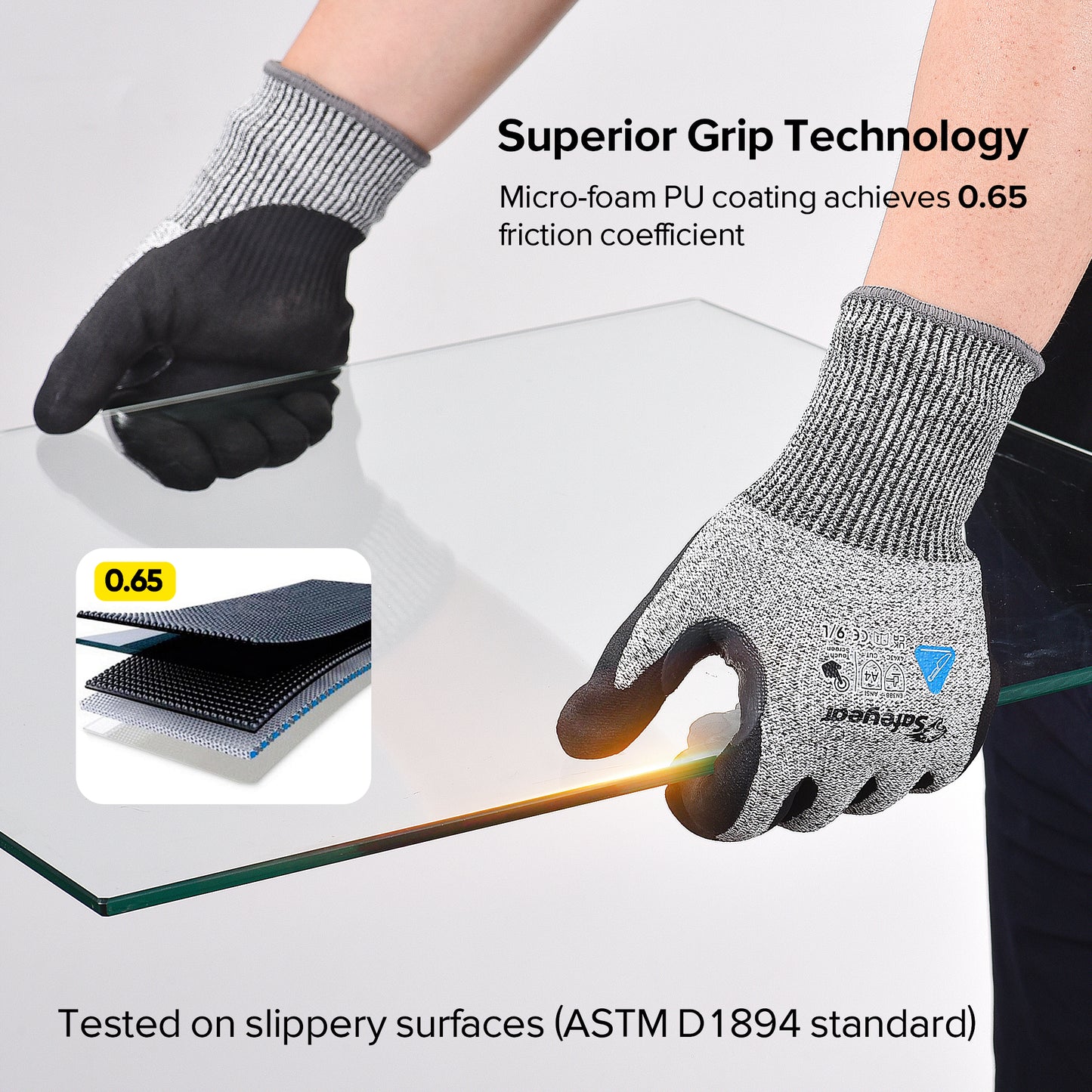 SAFEYEAR Level 5 Cut Resistant Safety Gloves, Nitrile Coated Work Gloves, Anti-Slip & Abrasion Resistant Hand Protection, Touchscreen Compatible, M for Construction, Gardening, Durable & Comfortable