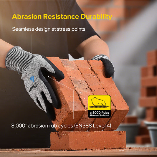SAFEYEAR Level 5 Cut Resistant Safety Gloves, Nitrile Coated Work Gloves, Anti-Slip & Abrasion Resistant Hand Protection, Touchscreen Compatible, M for Construction, Gardening, Durable & Comfortable