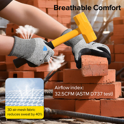 SAFEYEAR Level 5 Cut Resistant Safety Gloves, Nitrile Coated Work Gloves, Anti-Slip & Abrasion Resistant Hand Protection, Touchscreen Compatible, M for Construction, Gardening, Durable & Comfortable