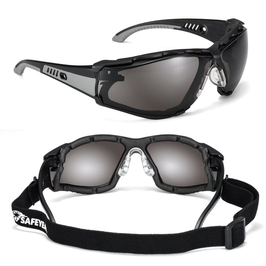 ANSI & EN166 Safety Sunglasses - UV400 Tinted Lens, Free Head Strap Included