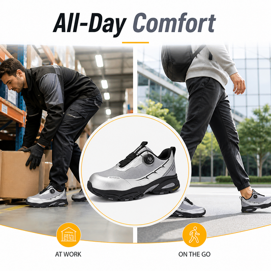 Lightweight QuickDial Safety Sneakers, S1P Aluminum Toe & Matrix-Tex PE Plate L-7601 Silver