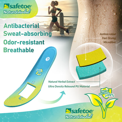 SAFETOE Antibacterial Insoles ｜Dual-Layer Odour Control with Natural Herbal & Arch Support Inserts for Men/Women