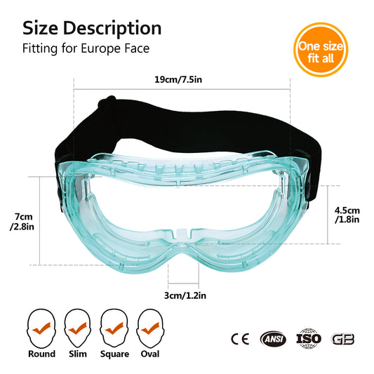 SAFEYEAR Anti Fog Safety Goggles Green【ANSI Z87 Approved】 HD Scratch Resistant Safety Glasses for Men and Women, VU Protection Over Glasses Work Goggles