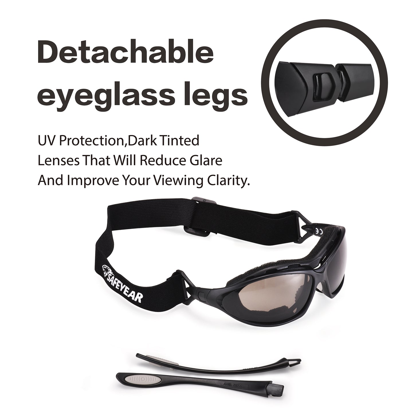 SAFEYEAR Safety Sunglasses - UV400 Tinted Lens, Free Head Strap Included（Year）