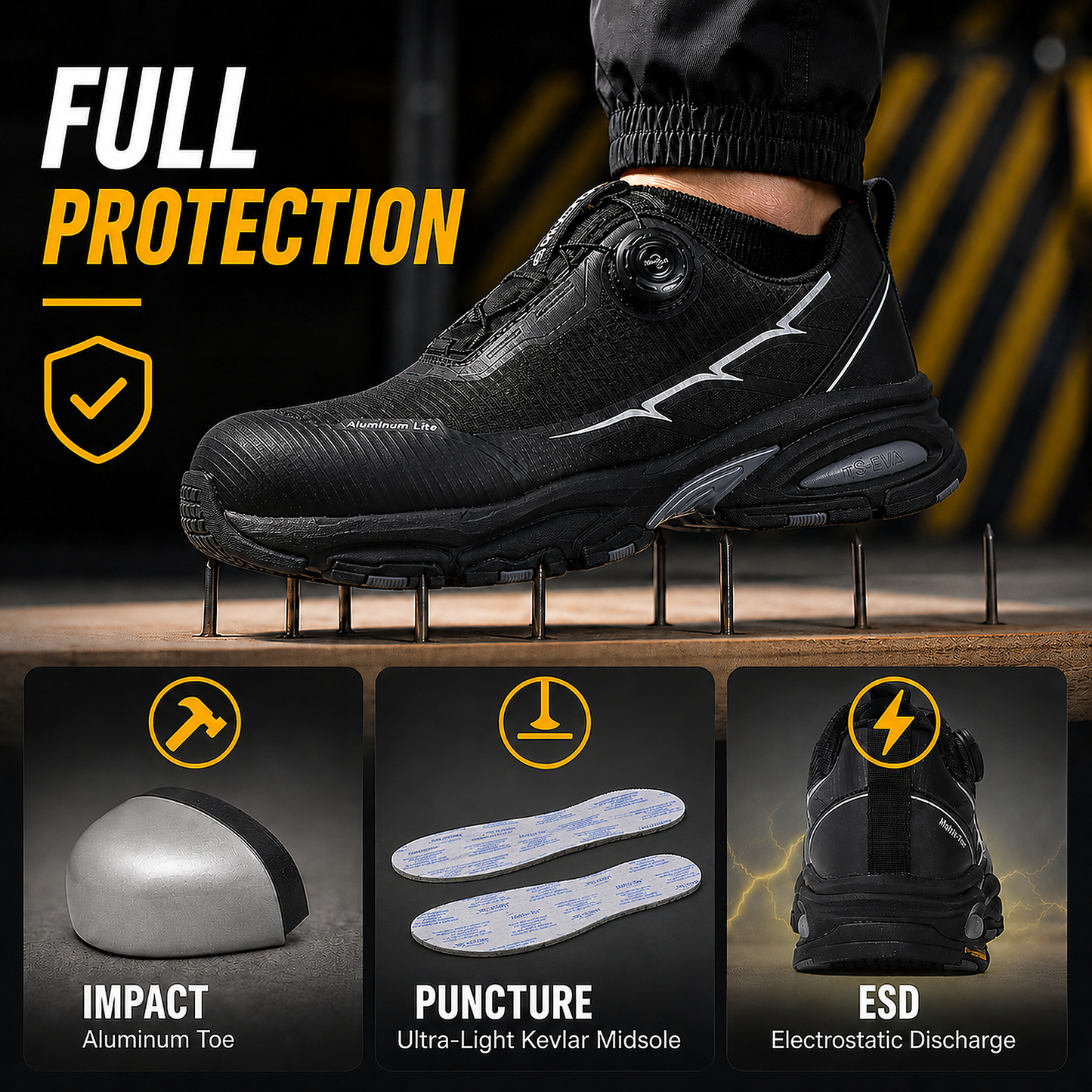 Leichte QuickDial Sicherheits-Sneaker, S1P Aluminiumkappe & Matrix-Tex PE-Platte L-7601