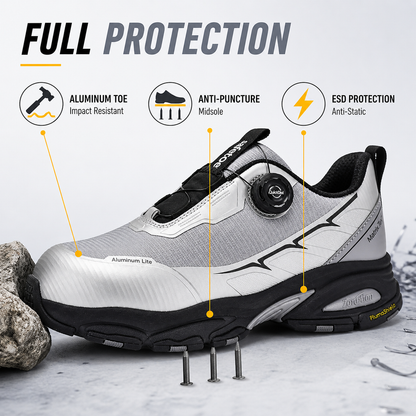 Lightweight QuickDial Safety Sneakers, S1P Aluminum Toe & Matrix-Tex PE Plate L-7601 Silver