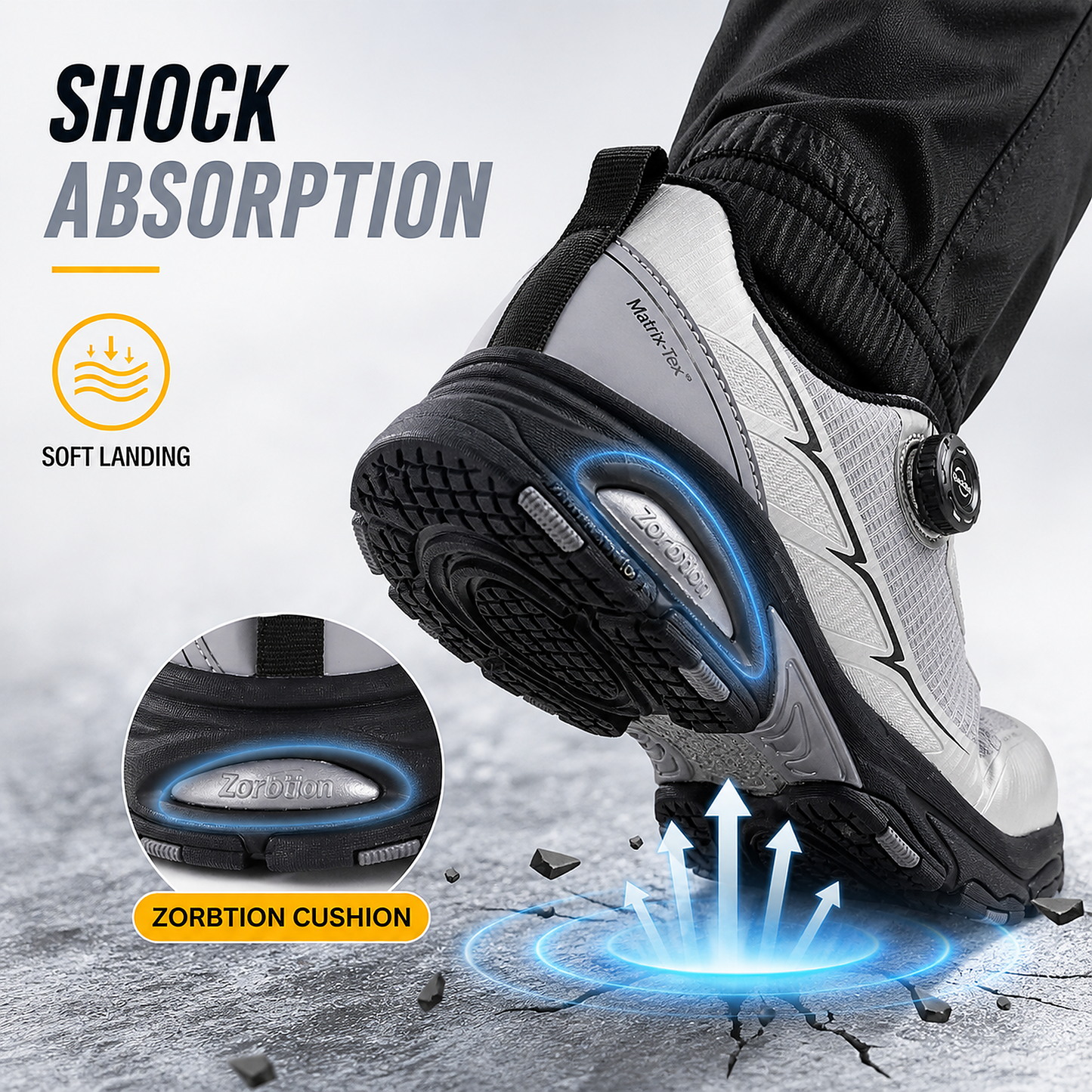 Lightweight QuickDial Safety Sneakers, S1P Aluminum Toe & Matrix-Tex PE Plate L-7601 Silver