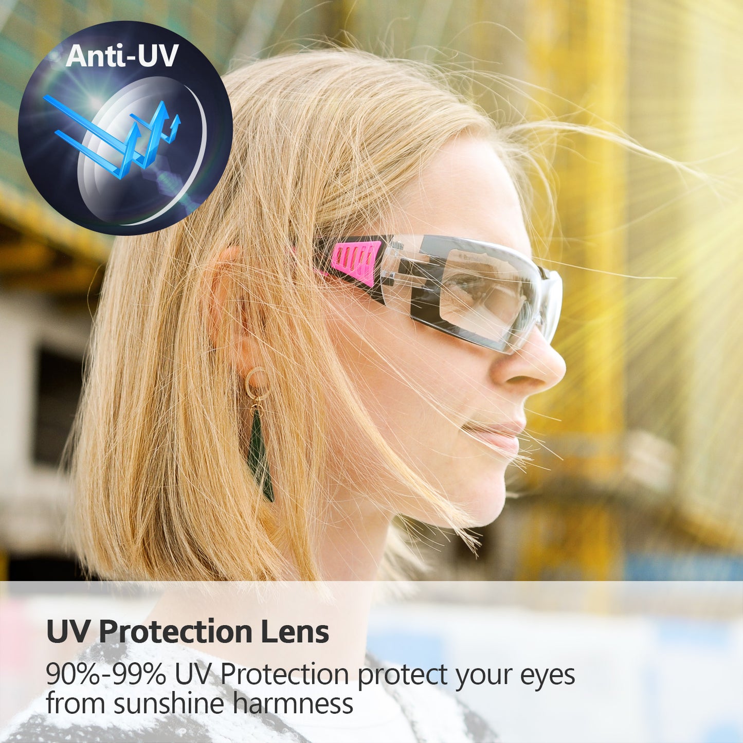 SAFEYEAR Womens Anti Fog Safety Goggles with HD Anti Scratch Resistant Lenses Work Goggles for Women, Adjustable Neck Cord,UV Protection Pink Safety Glasses for DIY, Lab,Grinding,Cycling, MTB
