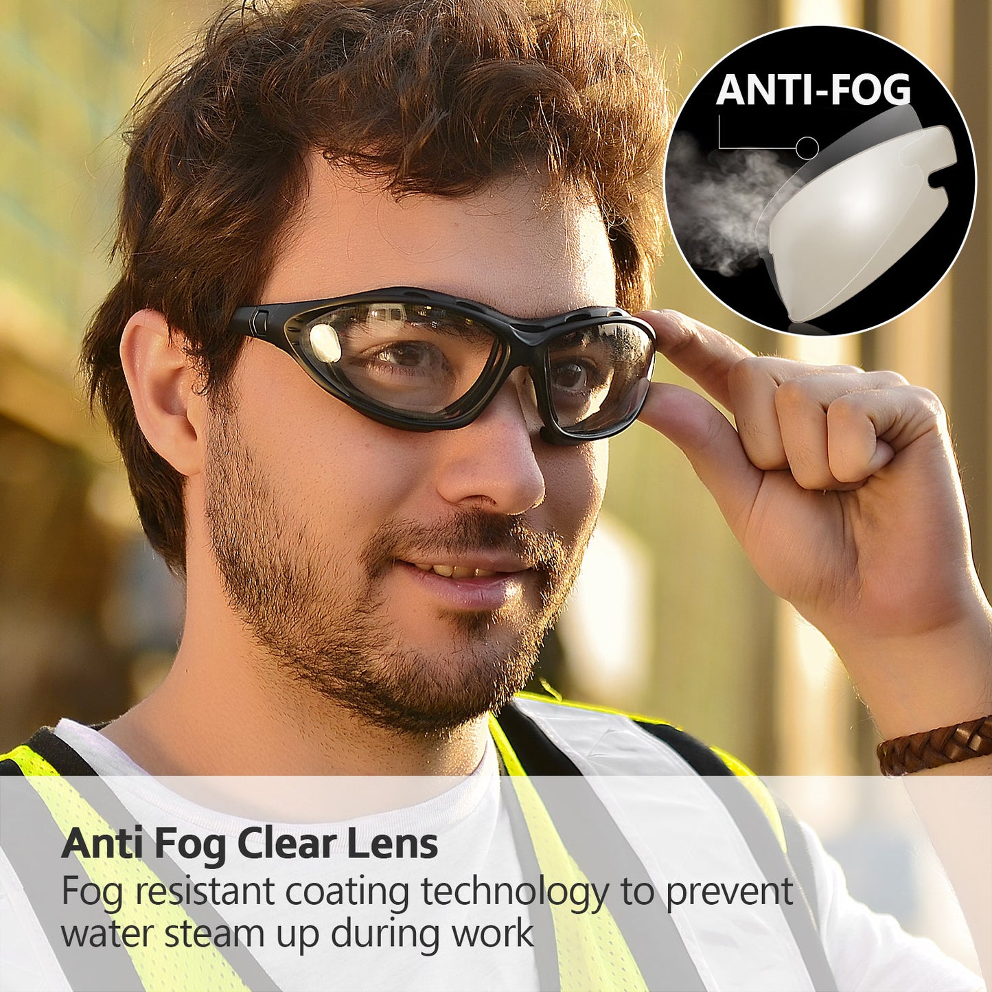 Gafas de seguridad antivaho SAFEYEAR - SG002, transparentes, resistentes a rayones, para hombres y mujeres, con agarre antideslizante, protección VU para bricolaje, laboratorio, soldadura, pulido y química.